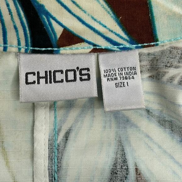 Chicos Multicolor Tropical Print Cotton Jacket Full Zip Womens Size 1 (Medium M) - Picture 9 of 12